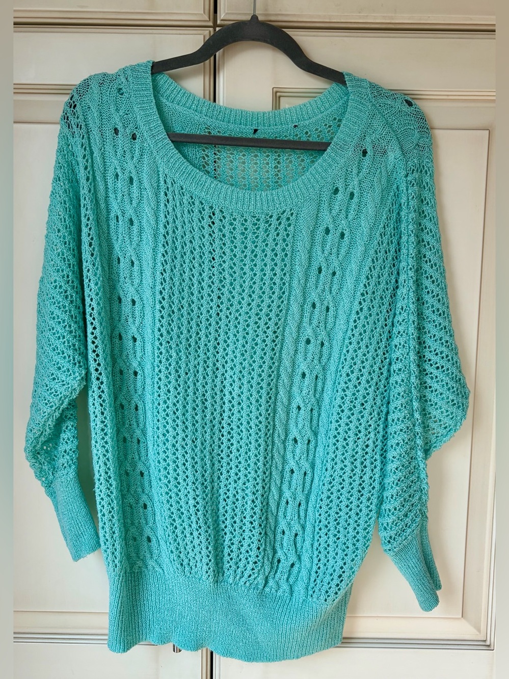 🍋 Women's Cable & Open-Knit Sweater - Aqua. L-XL